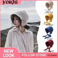 Y2K Autumn and Winter Lace Knit Women's Thunder Feng Hat Japanese Cute Band-brim Woolen Cap Sen Knitted Hat Streetwear 1