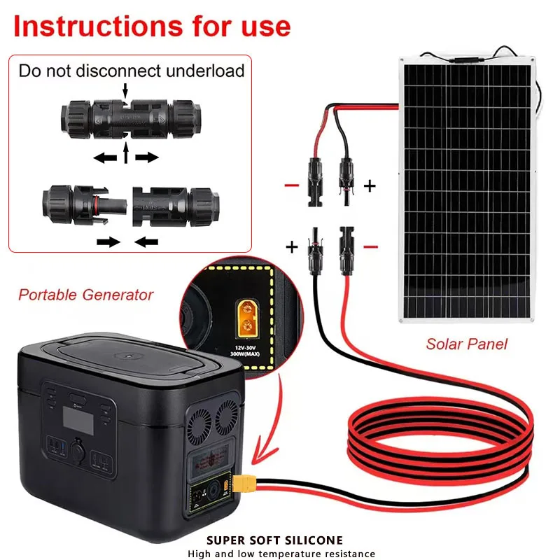 Solar-zu-XT60-Stecker/Buchse-Kabel 1m~20m Solar-Steckverbinder zu XT60-Adapter 10AWG 12AWG Silikonkabel für Solarstromanlagen – Detail 2