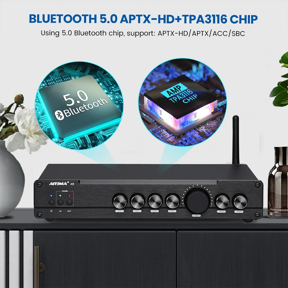 AIYIMA A9 100W Power Amplifier Surround Audio Amp HiFi Bluetooth 5.0 Subwoofer Amplifier APTX DSP COAX OPT 5.1 Home Theater antenna amplifier