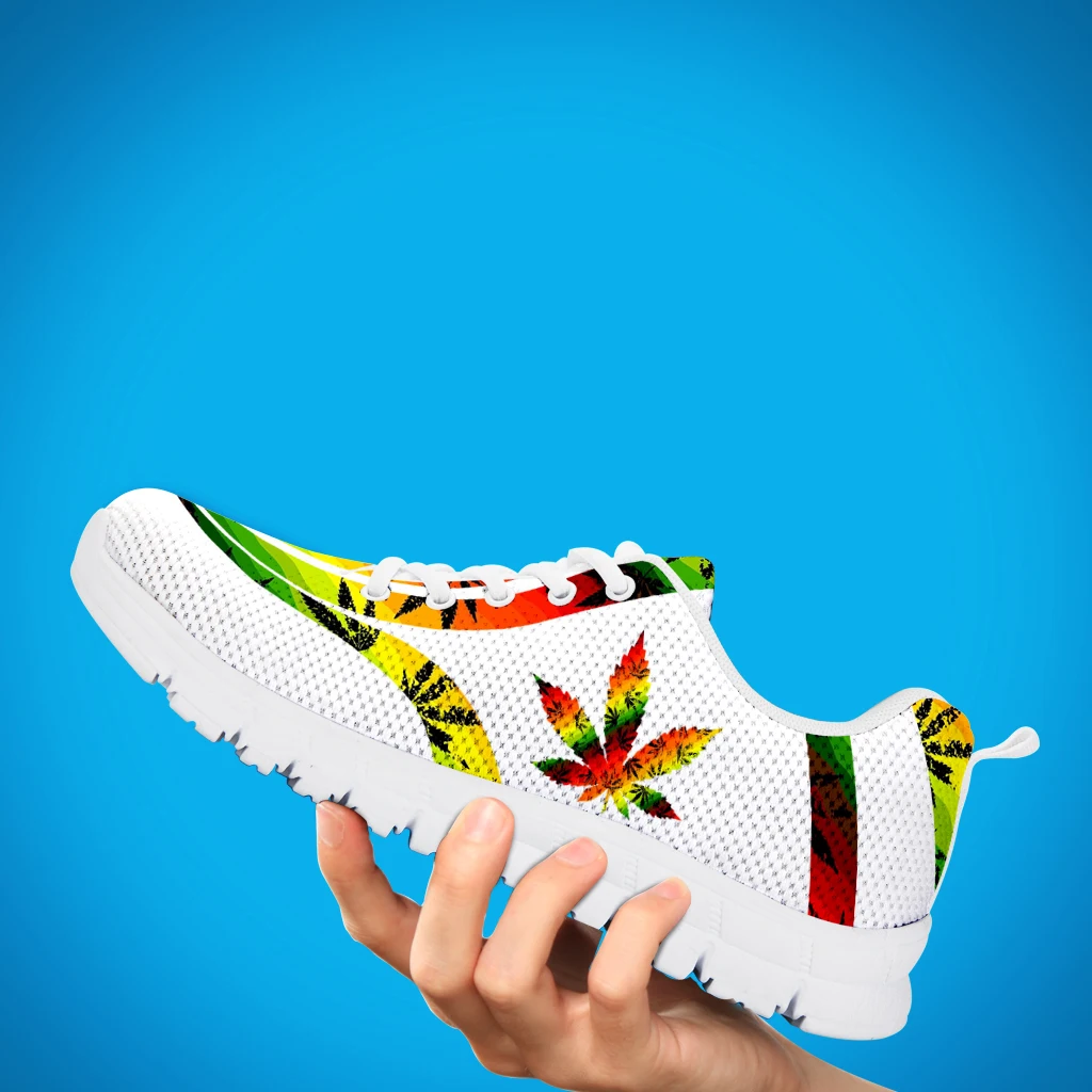 INSTANTARTS 2022 Hot Style Lace-up Mesh Sneakers Shoes for Women Fashion Weed Leaves Printed Ladies Flat Shoes Light Footwear