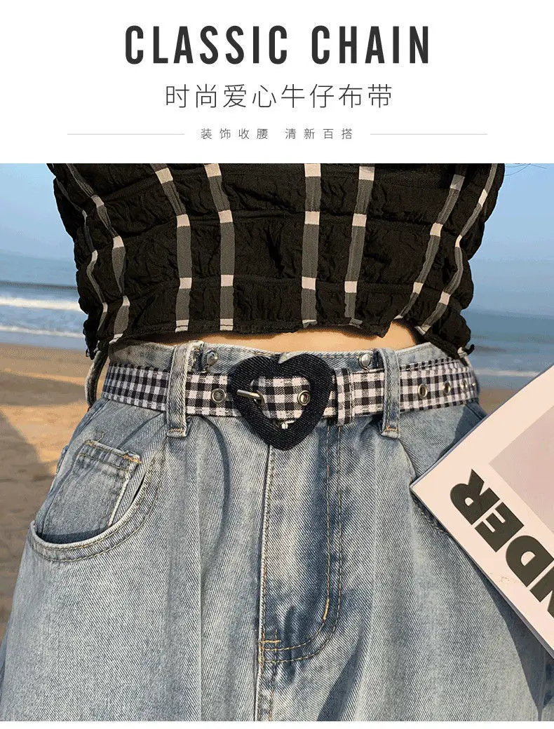 Heart Denim Belt For Women Love Buckle New All-Match Jeans Belts Ladies Pink Fabric Strap Female Personality Dress Waistband 374