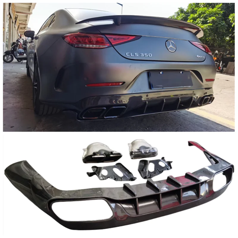 

W257 For Mercedes CLS300 CLS350 CLS450 CLS53 CLS63 AMG 2018-2022 Real Carbon Fiber Trunk Bumper Lip Rear Diffuser Exhaust Cover