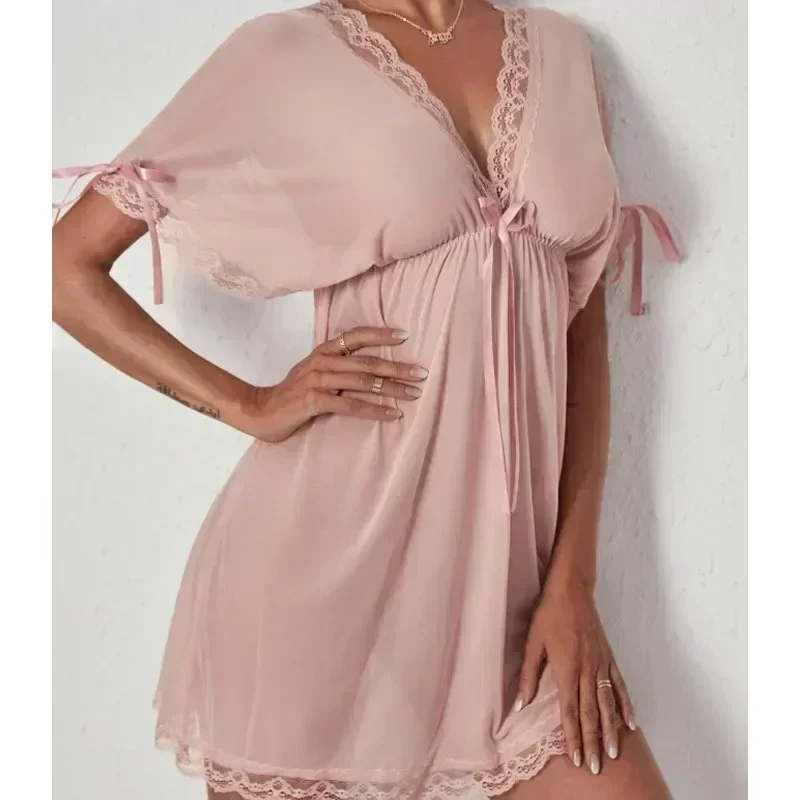 Lingerie Add 220 Pounds Sexy Deep V Slip Nightdress Lace Hot Seductive Sex Pajamas Women Big Chest Nightdress Summer Dress