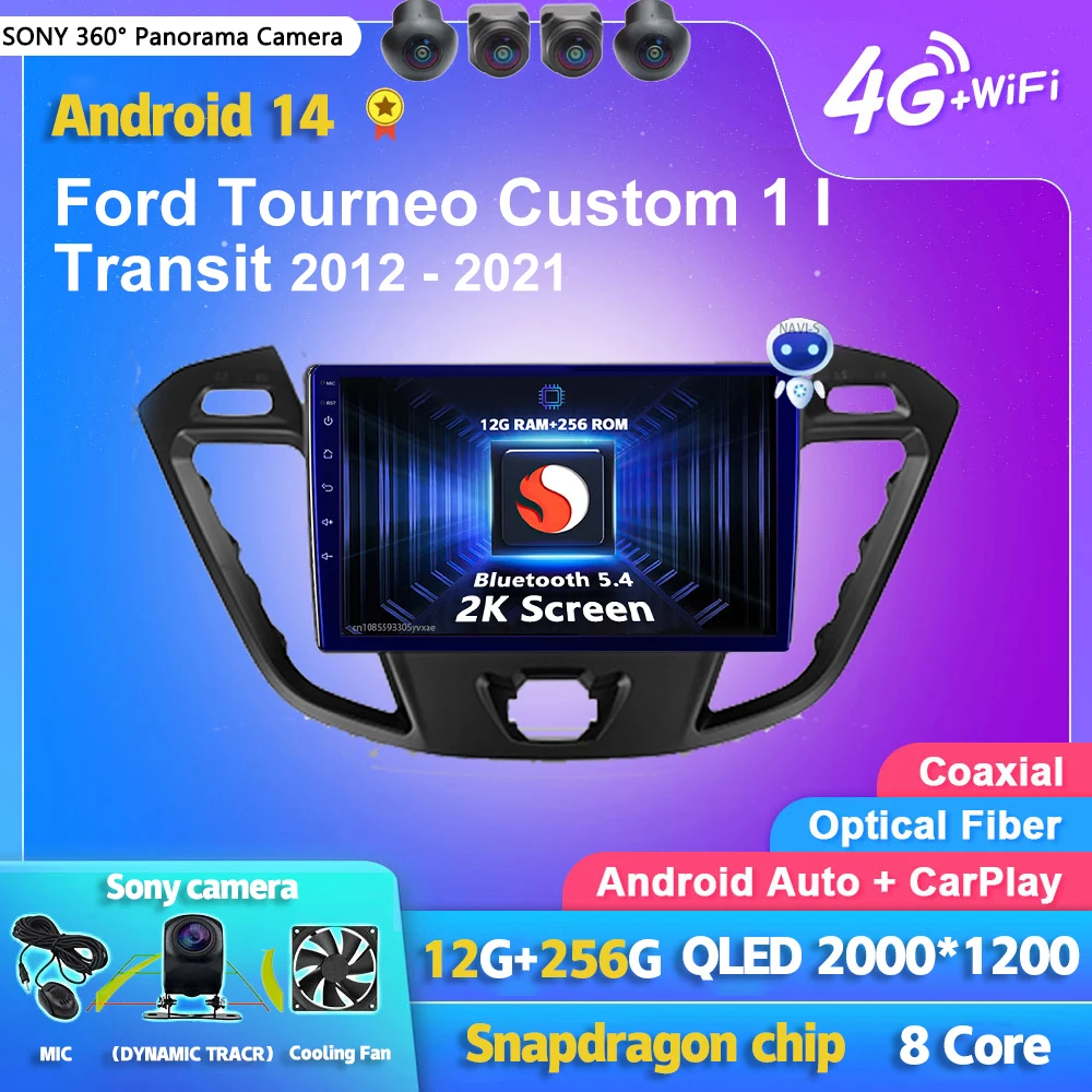 

Android 14 Carplay Auto 2K Screen Car Radio Multimedia For Ford Tourneo Custom 1 I Transit 2012-2021 Autoradio Stereo Head Unit