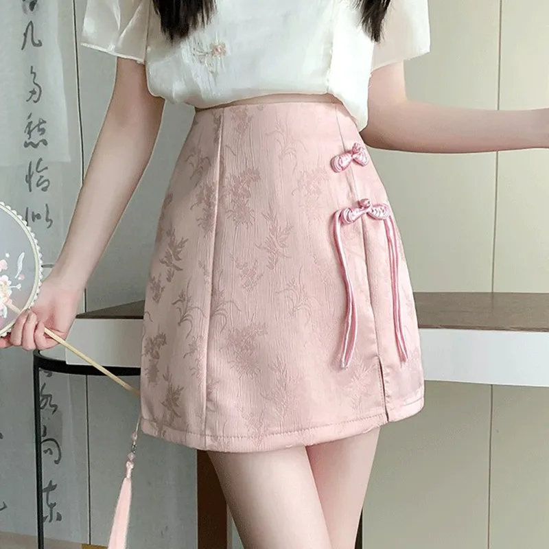 High Waist Mini Skirt Women New 2024 Summer Chinese Style Vintage  
