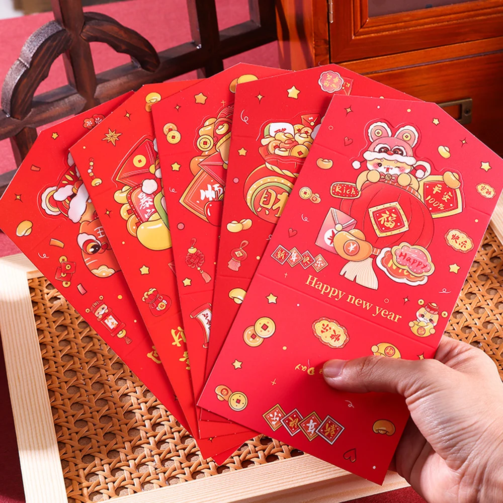 Cute Cartoon Snake Greeting Cards 10Pcs 3D New Year's Three Folding Greeting Card Envelope Gift Spring Festival Supplies