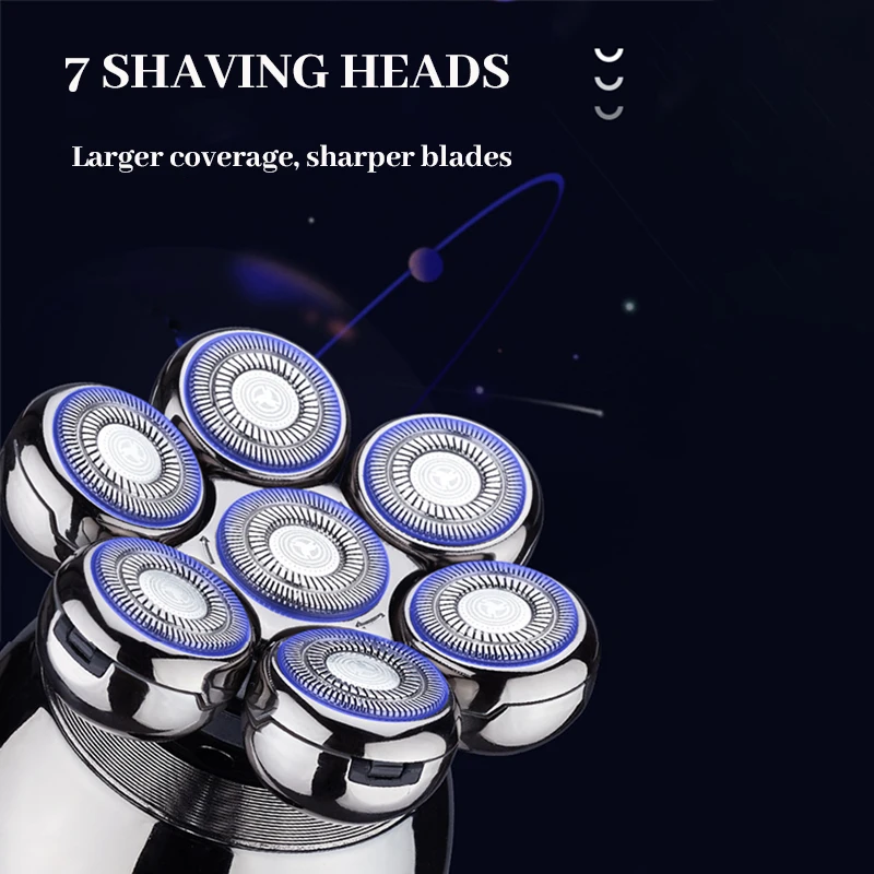 Full Body Washable 7-Head Electric Shaver with Digital Display, Mesh Blades, Rechargeable Razor for Men - Wet & Dry Shaving 3