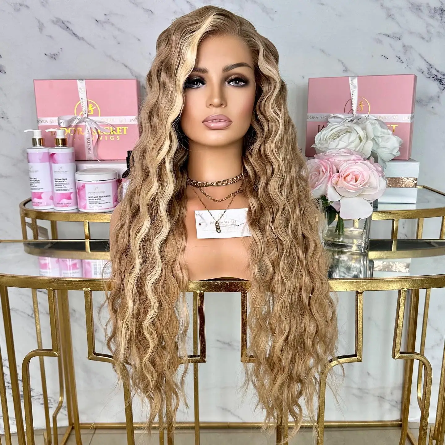 

Glueless Lace Front Wig 30" 180% Light Ash Blonde Highlights Curly Wig Loose Deep Wave Frontal Wig HD Invisible Side Part 13x6