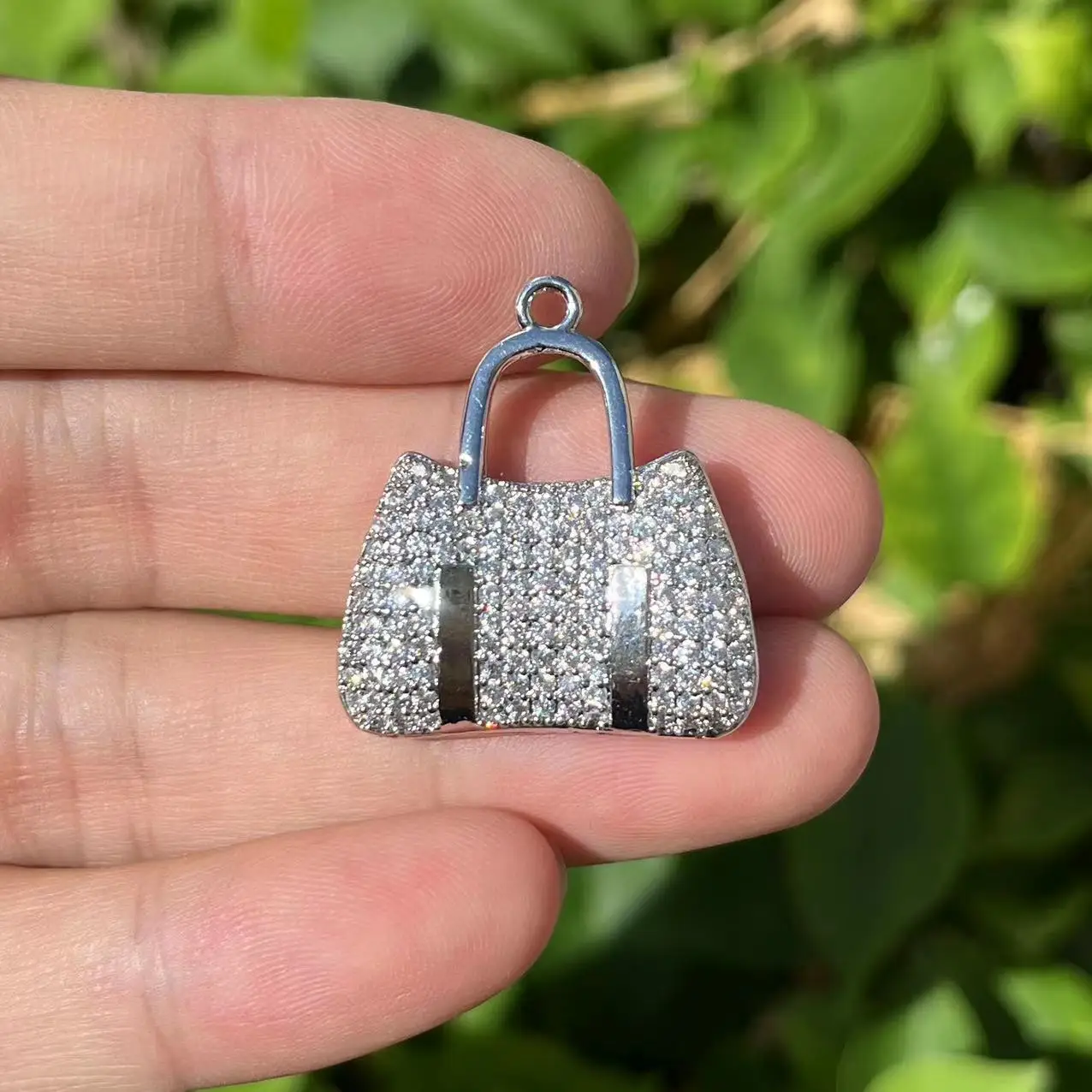 5pcs Black Woman Hang Bag Bracelet Charms Cubic Zirconia Pave