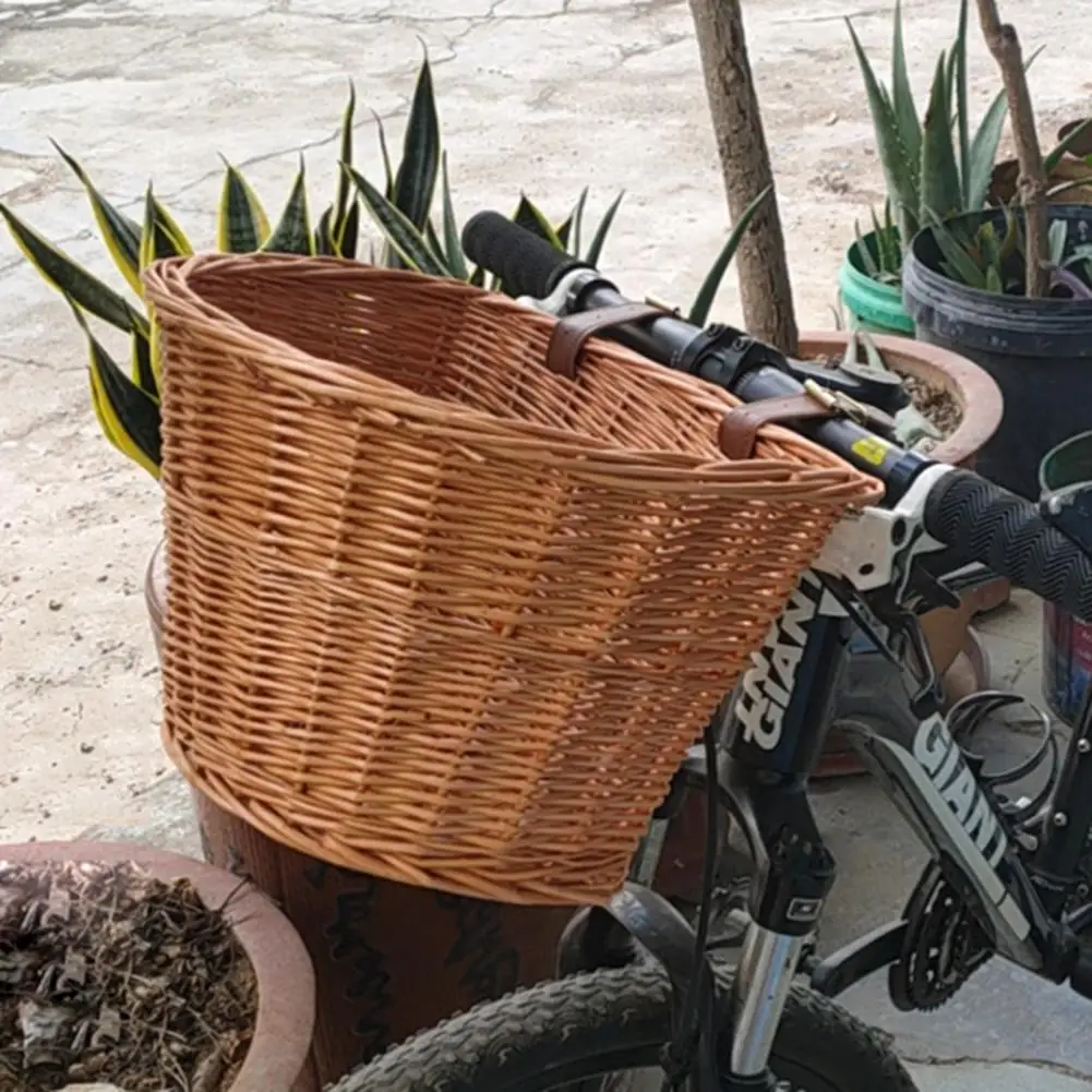 Vintage Fietsmand Met Grote Capaciteit Rieten Handgeweven Fietsmand Voor Met Kunstleren Riem Multifunctionele Opbergmand Voor Thuis