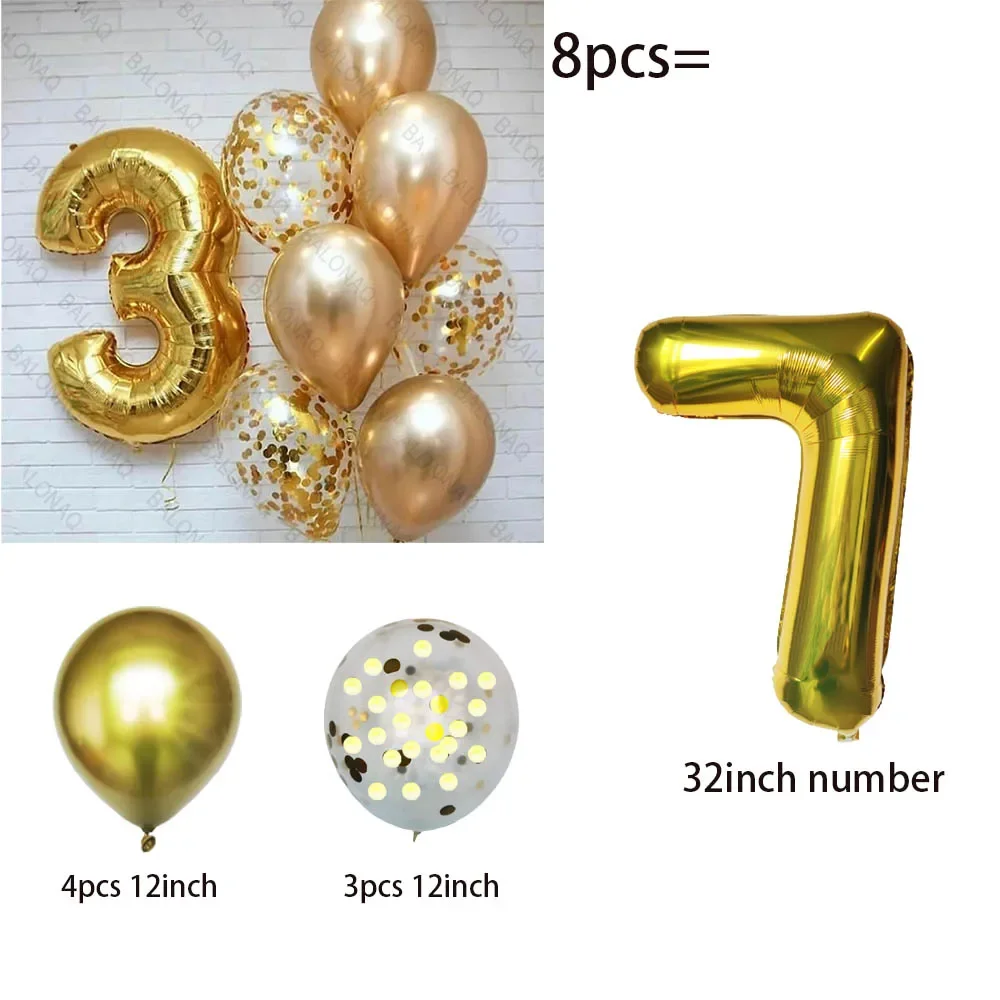 8 Stück Gold 32 Zoll Zahlenfolie Latexballon Happy Birthday Party Dekorationen Kinder Junge Baby 1 2 3 4 5 6 7 8 9 Jahre altes Zubehör – Detail 8