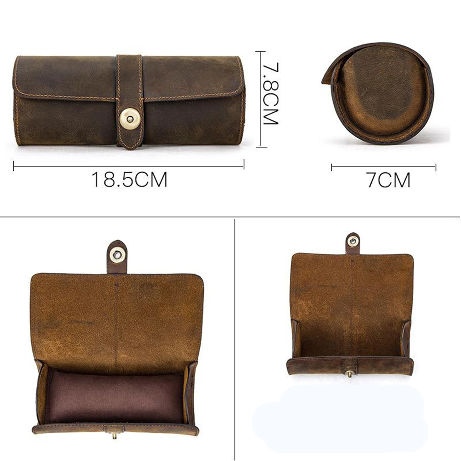 Portable Exquisite Watch Roll Travel Case Chic Handmade Leather 3 Slots Watch Storage Box with Slid in Out Organizers Gift