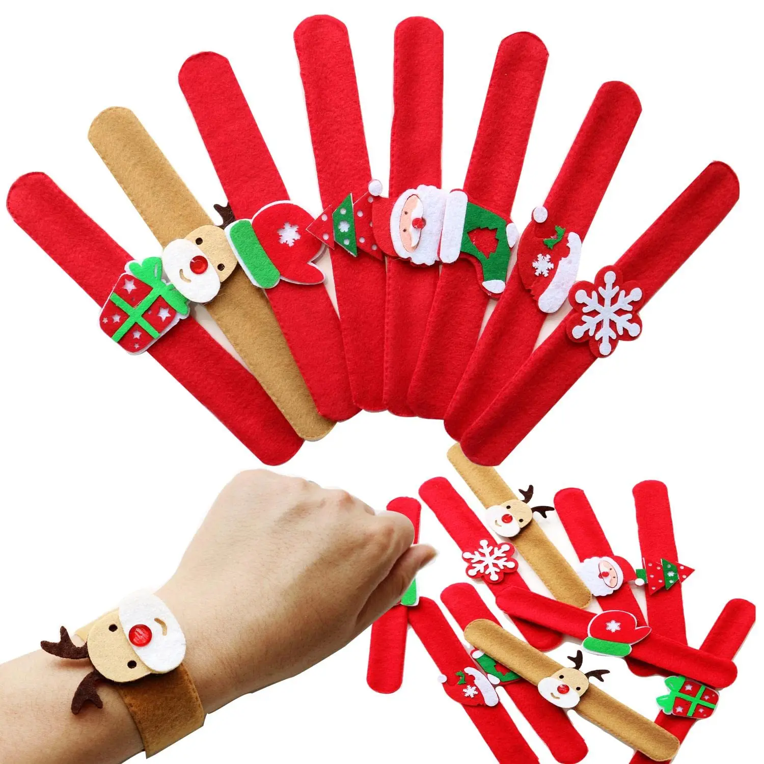 

8pcs Christmas Slap Bracelets，Xmas Slap Wristbands Assorted Christmas Theme Pattern Snap Wristbands Christmas Party Favors