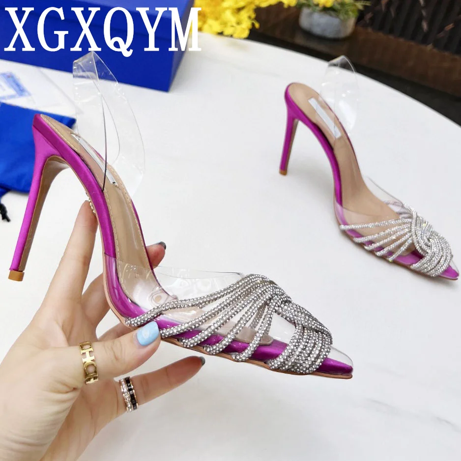 

Sexy PVC Crystal High Heels Shoes Woman Rhinestone Pointy Toe Pumps Women Summer New Dress Wedding Party Bride Shoes Female