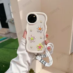 Elegant 3D Pearl Flowers Wave Lanyard Phone Case - Soft Back Cover for Realme 12 5G (White)
