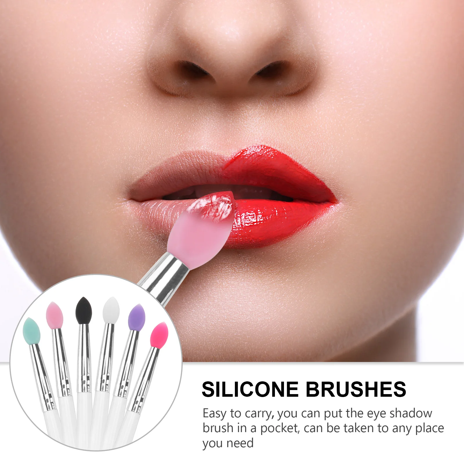 

6 PCS Eye Shadow Brush Silicone Eyeshadow for Make-up Applicator Makeup Transparent Plastic Handle Kit Smudger