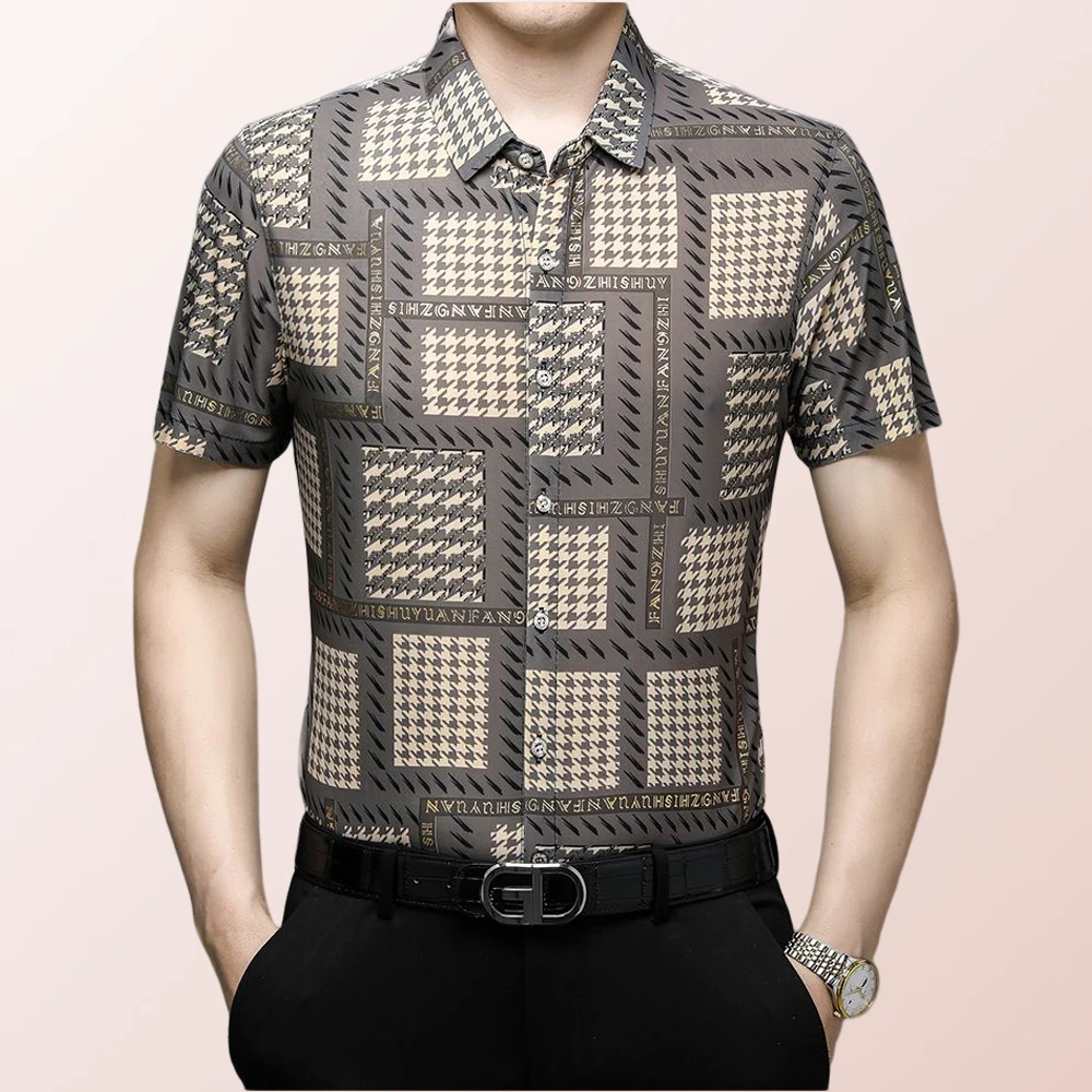 

New Men's Short-sleeved Shirt Business Casual Fashion Gilded Shirt Top, Polos Para Hombre , Camisas Shirts for Men