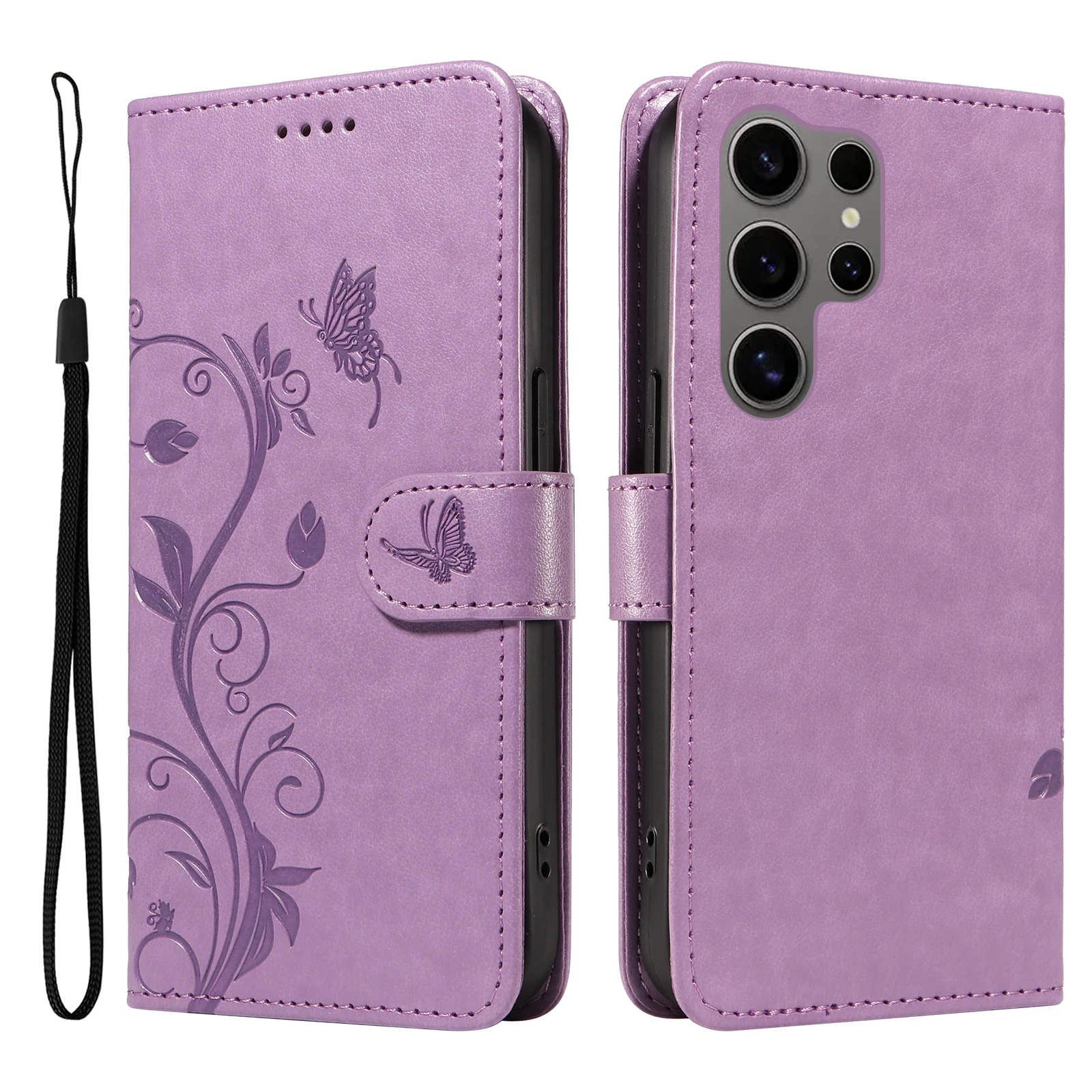 Butterfly Flower Vine Leather Flip Wallet Cover