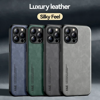 Luxus Ledertasche mit Metallplattenhalterung für iPhone 15, 14, 13, 12, 11 Pro Max, Mini, XR, XS, 8, 7 Plus, SE (2020, 2022)