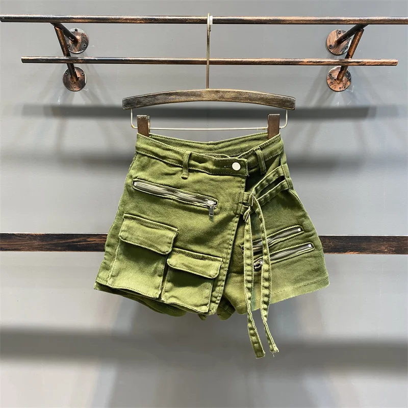 

2023 Summer New Arrivals High Waist Double Pockets Single Button Denim Shorts Skirt Women Short Jeans