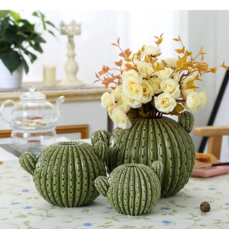 

Ceramic Vase Cactus Spines Simulation Plant Flower Arrangement Round Flower Vase Ceramic Crafts Home Decoration Ornaments