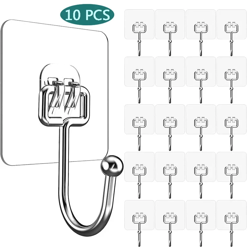 

Large Wall Hooks Transparent Self Adhesive Wall Hook Hangers Heavy Duty Waterproof Door Hangers Hook for Bathroom Kitchen