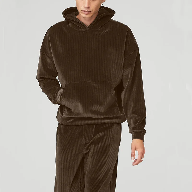 Spring Autumn Plush Sweatshirt Men's Two-piece Sets New Slim Trend Velvet Fashion Suit Male Hoodies Tracksuits Ropa Para Hombre
