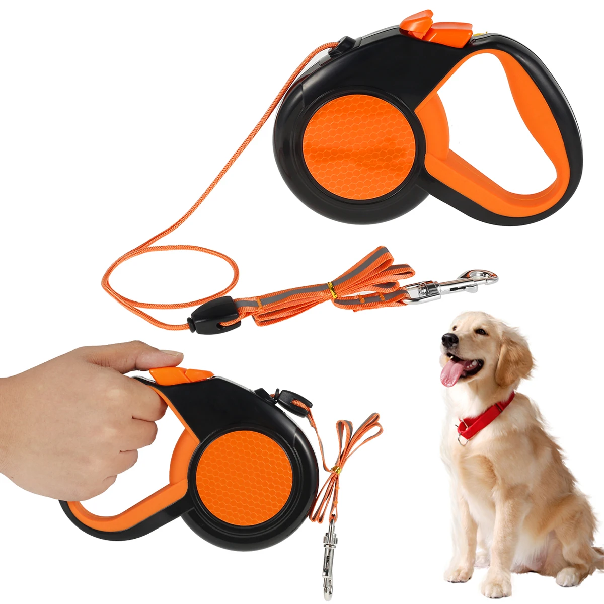 Retractable Dog Leash with Reflective Tape for Outdoor Use