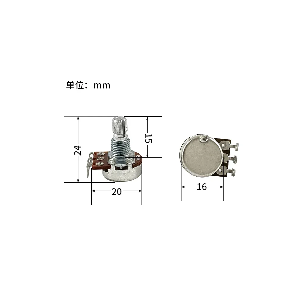 1 stücke 15mm 18mm Welle A500K B500K A250K B250K Potentiometer Splined Kleine Topf Elektrische Gitarre Bass wirkung Verstärker Ton Volumen Teile – Detail 6