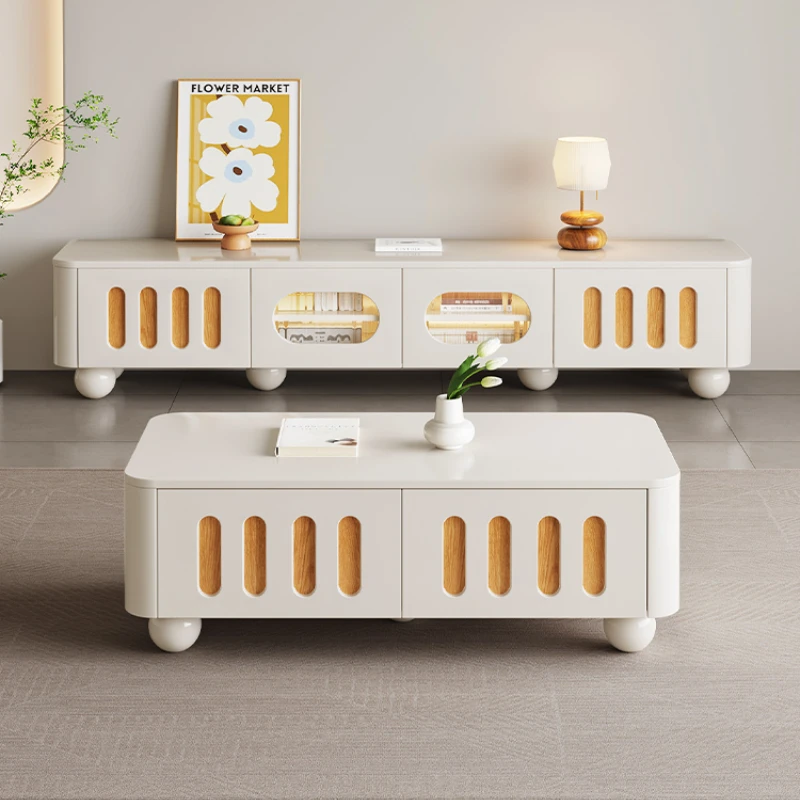 

Combined Household Living Room Storage Storage Floor Cabinet Cream Style Small Apartment TV Stand