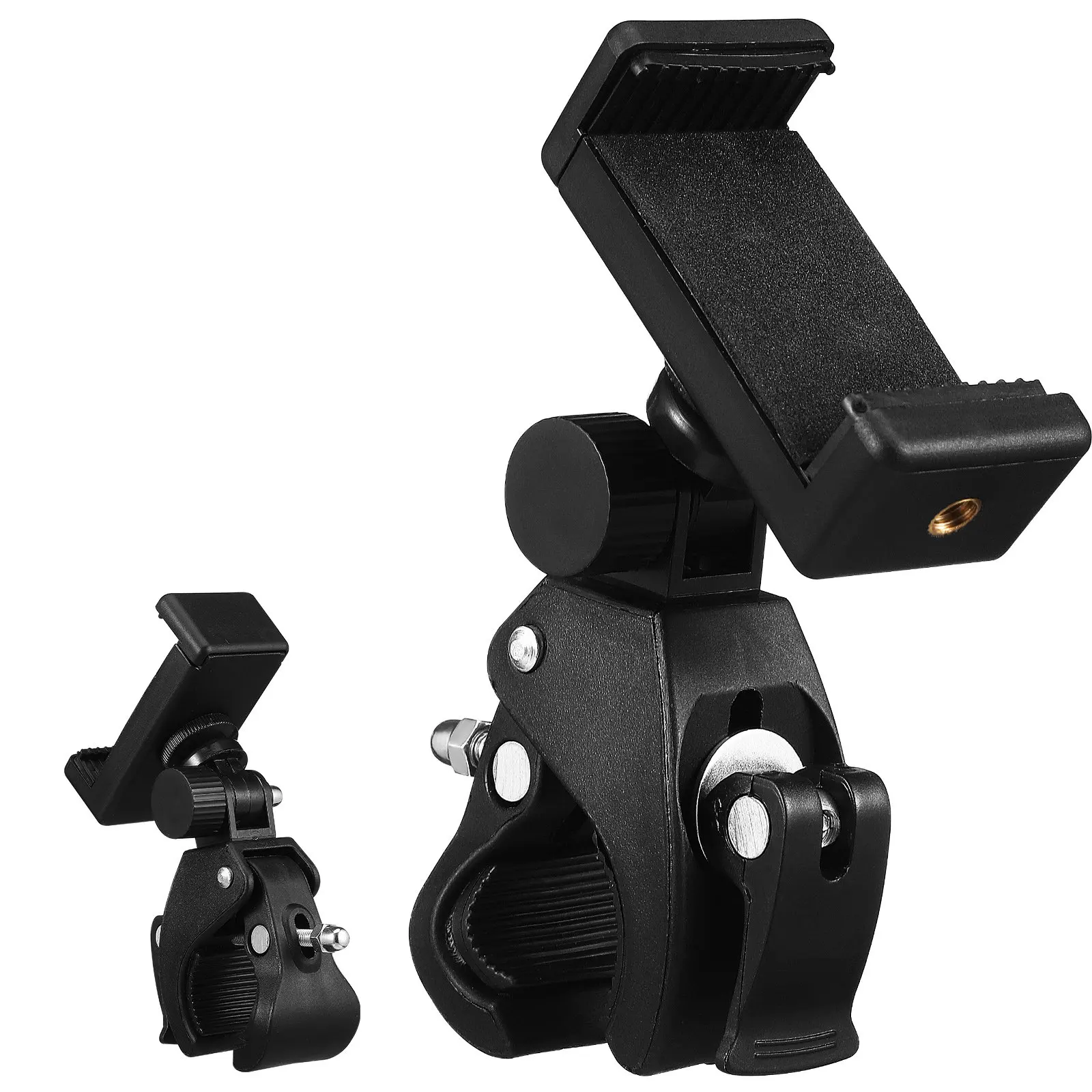 헤비 듀티 마이크 스탠드 폰 홀더 세트, 스마트폰, 태블릿 및 녹음 장치용 조절 가능한 회전 클립 포함