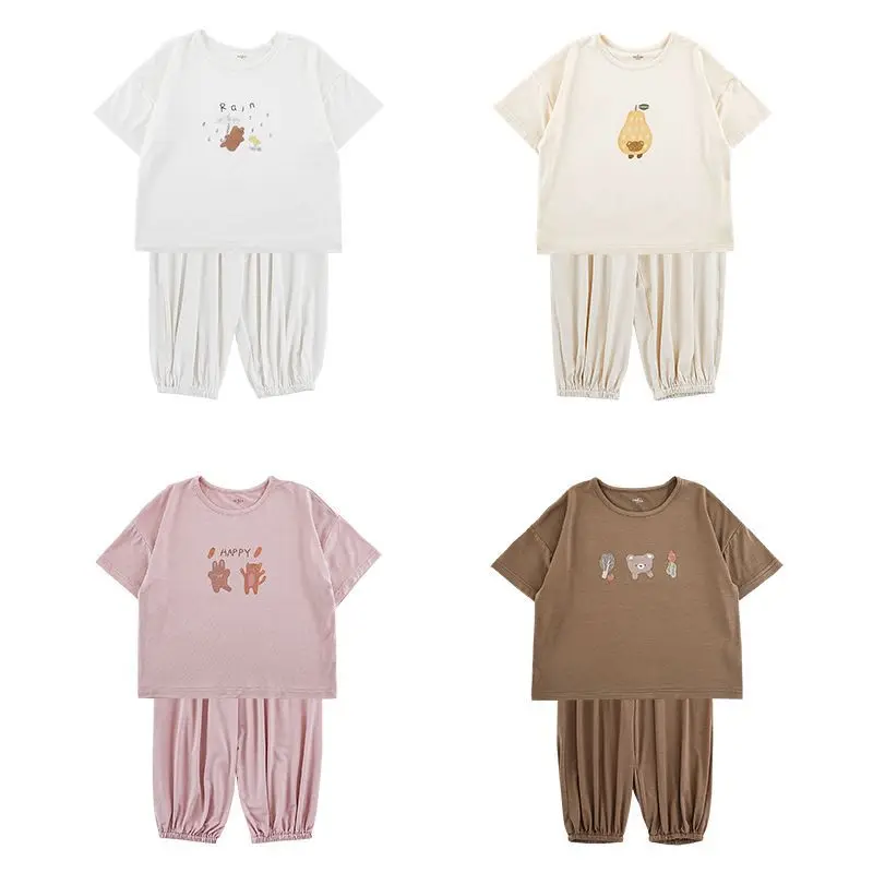 

Kids Girls Pajamas Summer Home Furnishing Set Cute Cartoon Printed Breathable Loose Pajamas Two Piece Set