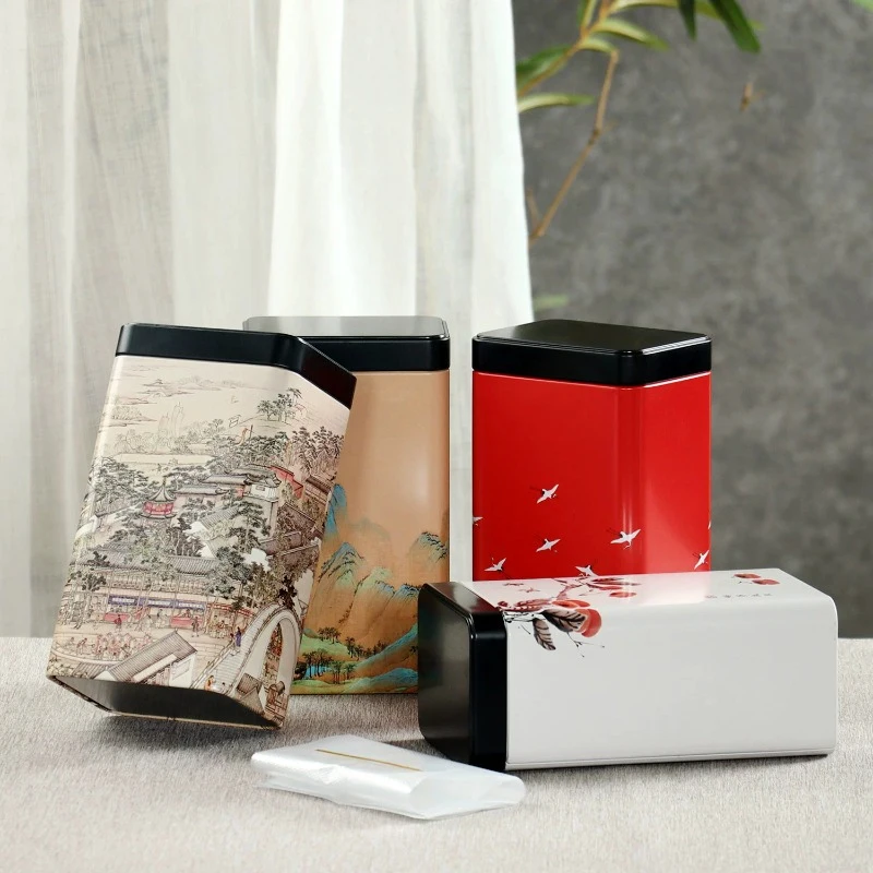 Tea Tin Square Portable Metal Tea Box Storage Sealed Pot Living Room Coffee Table Set tea tin box tea canister