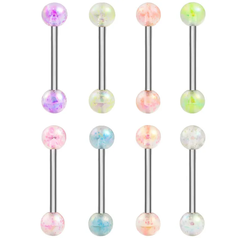 6PCS Shimmering Acrylic Tongue and Nipple Barbell Set