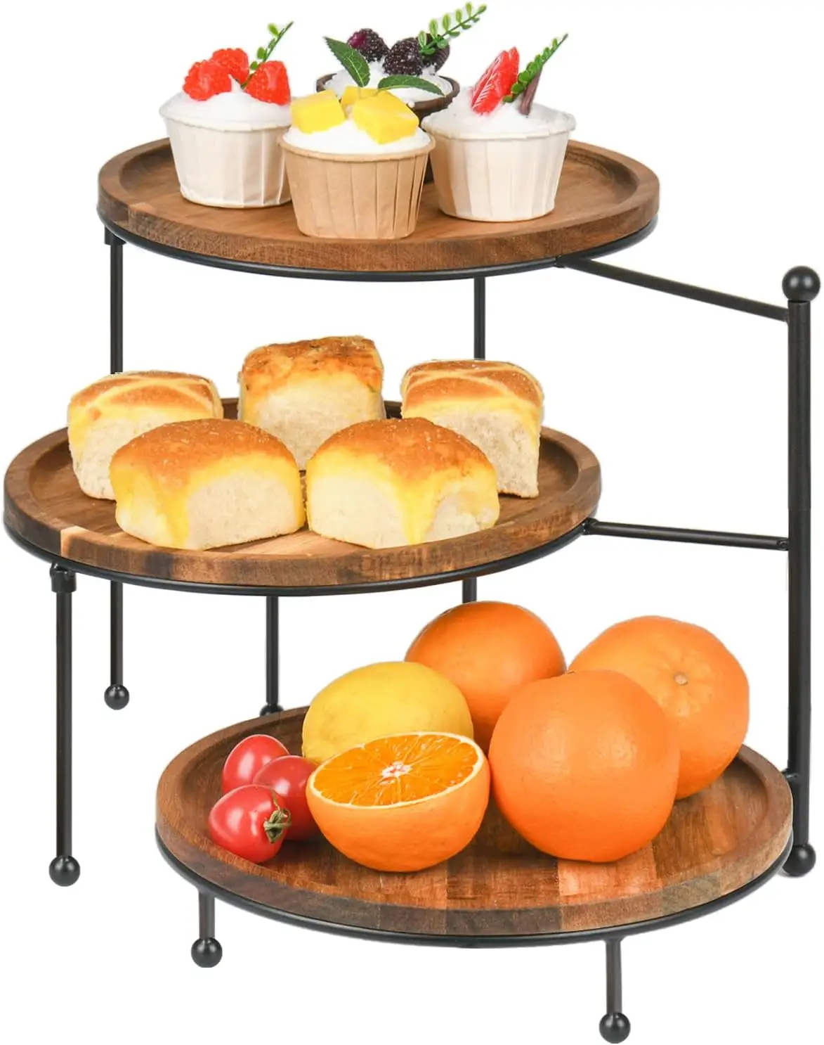 Tnstbiee 3 Tier Cupcake Stand - Rustic Wooden Display Stand For Desserts, Fruits, Cheese, Foldable & Removable Trays