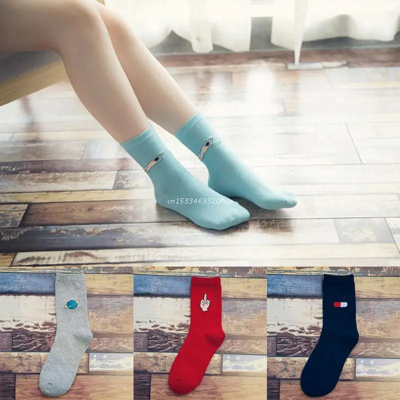 

Autumn Winter Women Harajuku Style Candy Color Cartoon Printing Cotton Socks Dropship