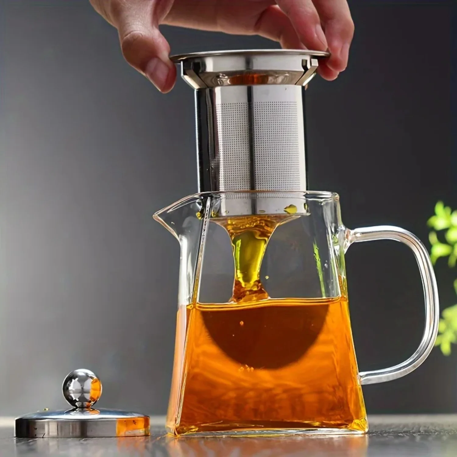 Square Glass Teapot With Stainless Steel Tea Infuser Heat Resistant High Borosilicate Glass Tea Pot Summer Winter Drinkware
