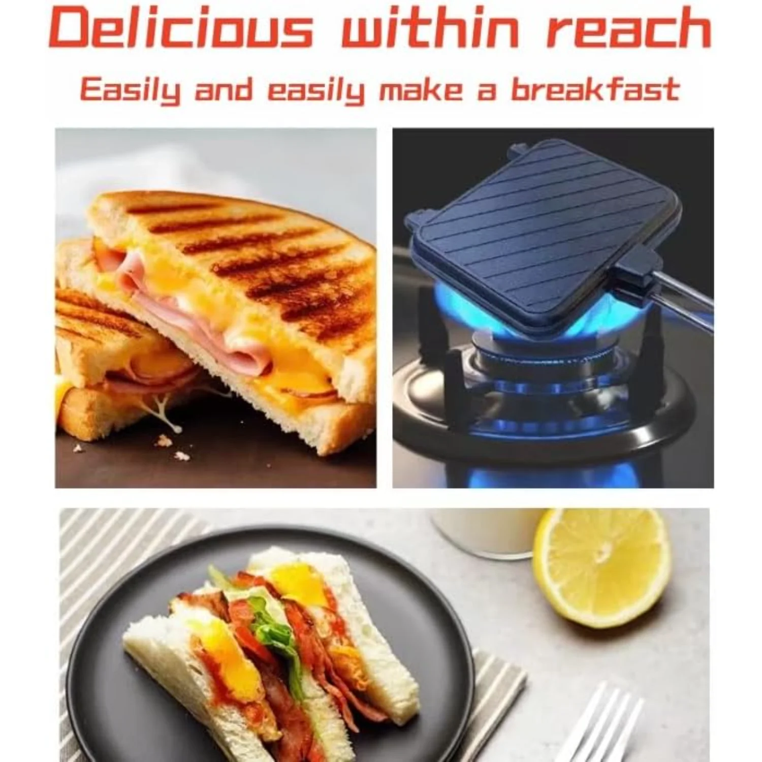 4w1h Sandwich Machine-Portable Non stick Pot, Sandwich Machine, Camping Pie Iron, Double sided Pot, Pie Iron, Suitable for San