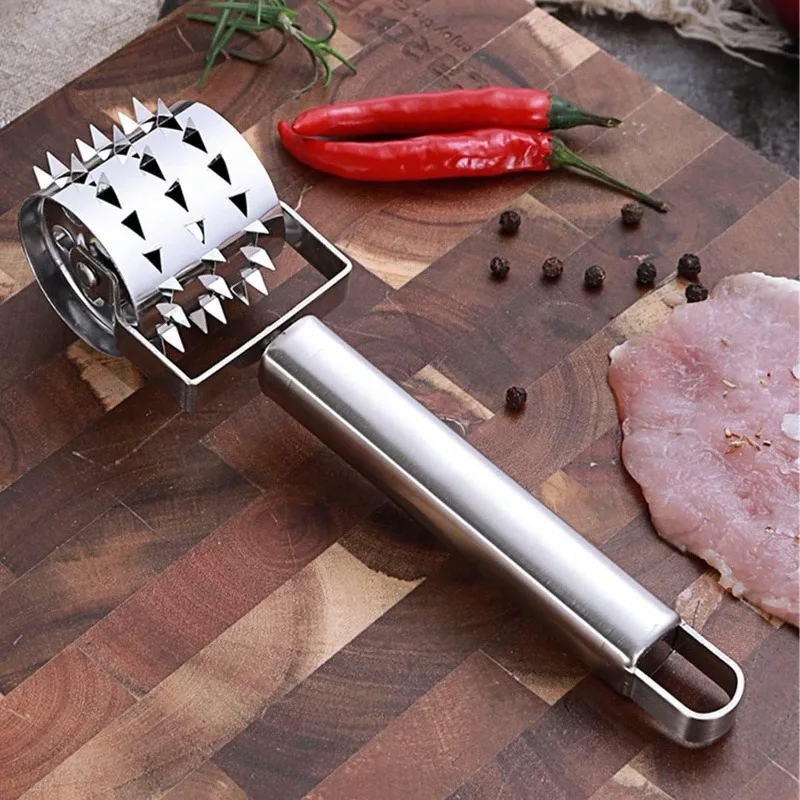 Professional Stainless Steel Meat Tenderizer - Silver Mallet for Steaks,Pork Chops&Marinated Meats, Heavy-Duty Drum Pounder Tool