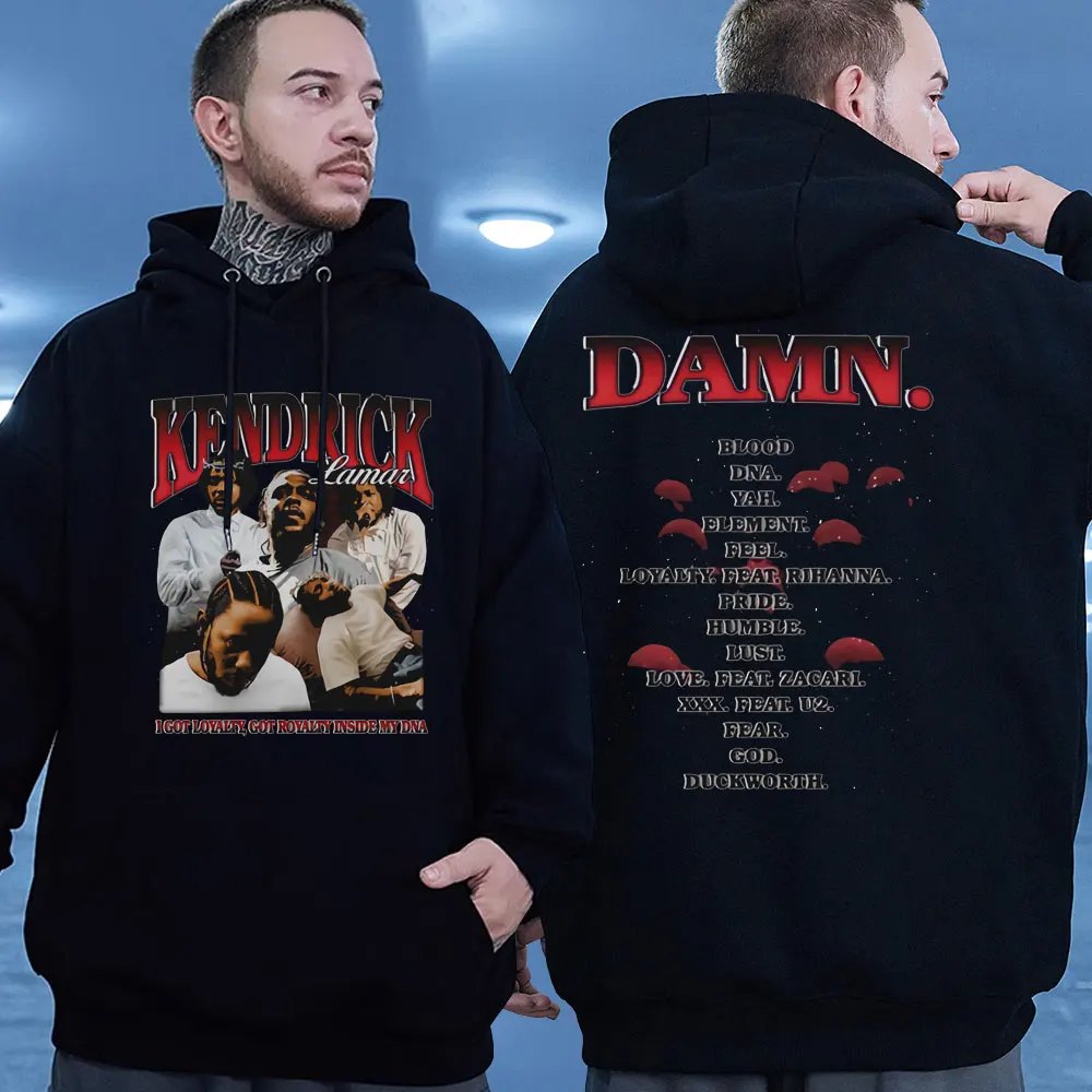 

Rapper Kendrick Lamar Vintage Hoodie Men Women Hip Hop Music Album DAMN Graphic Hooded Sweatshirts Oversized Streetwear Pullover