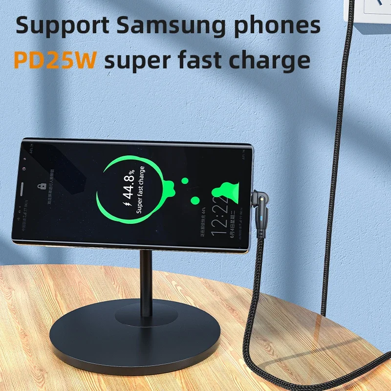 5A Double Type C Data Cables PD Fast Charging Data Cords 100W USB C To PD 180 Degree Rotating Elbow Charging Cable USB C Wires