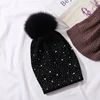CNTANG Women Wool Knitted Hats Winter Warm Fashion Decorative Pearl Beanies Natural Raccoon Fur Pompom Hat Ladies Casual Cap 5
