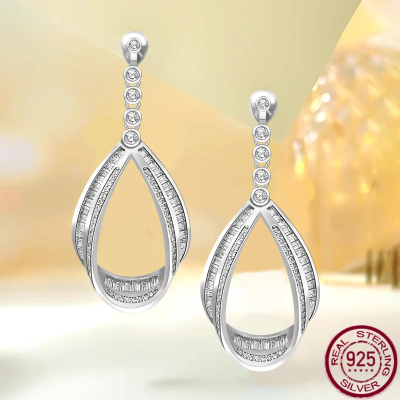 

New Droplet Earrings 925 Sterling Silver Inlaid High Carbon Diamond Light Luxury Earrings Versatile Wedding Jewelry Wholesale