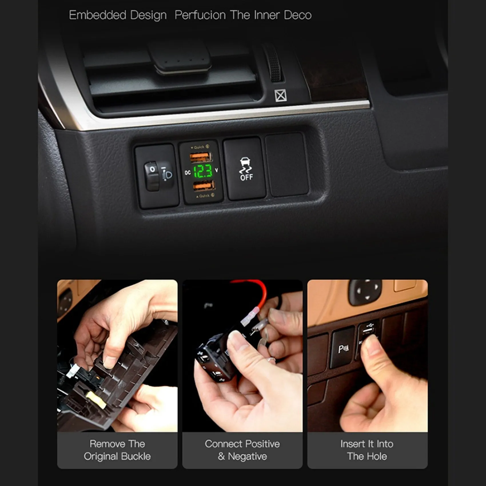 36W Fast Car Charger QC3.0 Dual USB Fast Charger with Blue Voltage Waterproof Mobile Phone for Honda