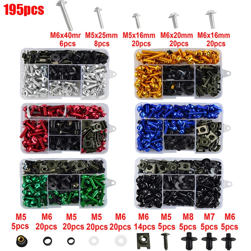 

195PCS M5 M6 Screws Motorcycle Bolts Screws Fair Bolt For YAMAHA YZF R1 R15 R25 R3 R6 R125 R15 R25 MT03 MT07 MT10 MT-09 MT-07