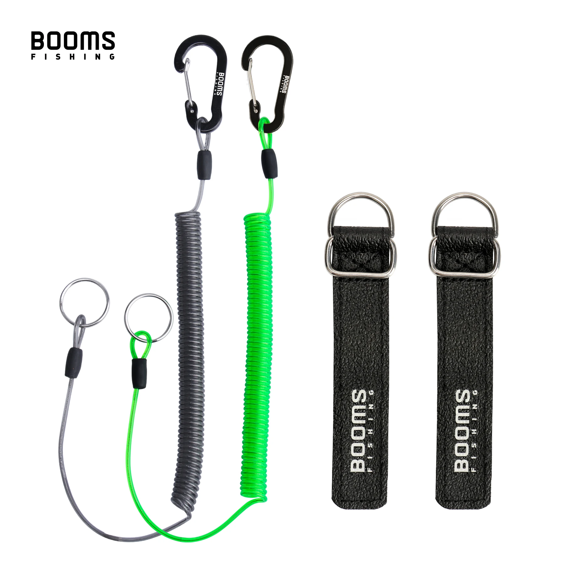 Fishing Accessories 2M Coiled Lanyards Carabiner Clip with Rod Straps for Fishing Rod and Landing Net