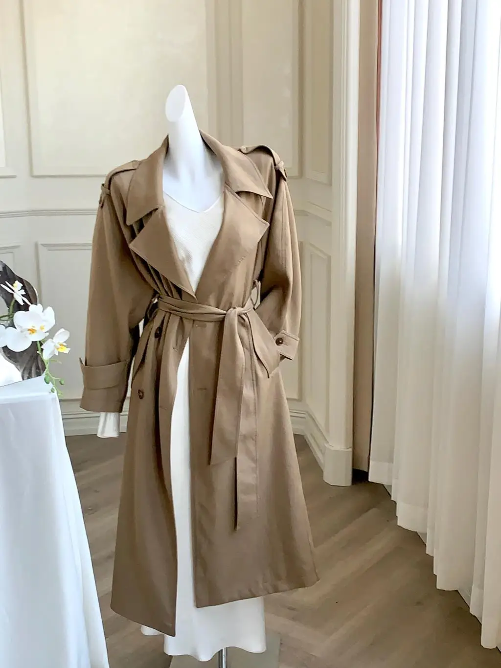 Autumn British Style Long Trench Women Lapel Double Breasted Coat with Belt Korean Fashion Windbreaker Outerwear Casual Jackets