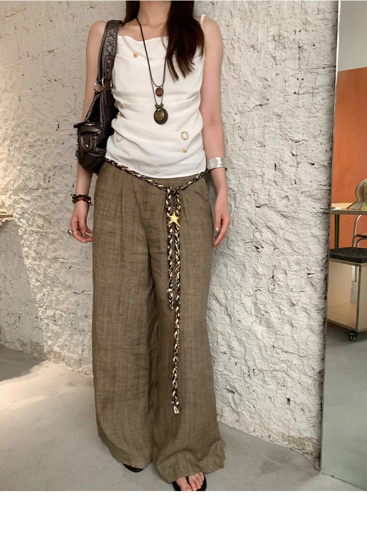 Retro Color-Blocked Woven Starfish Pendant Thin Waist Rope For Women Ethnic Style With Skirts Jeans Accessory Versatile Belt