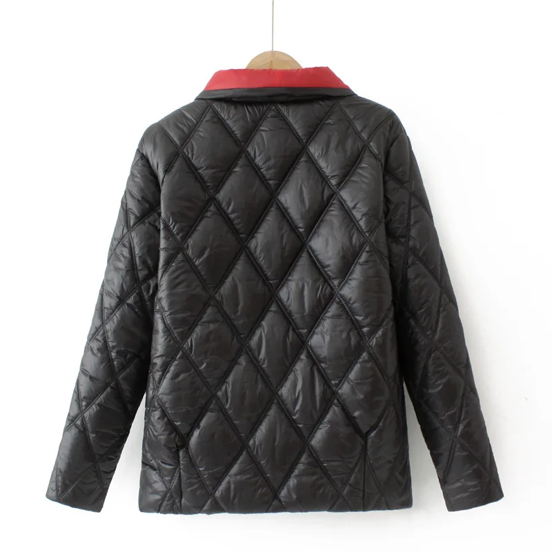 Womens Plus Size Winter Parkas Casual Clothing Color Blocking Lapel Argyle Padded Jacket Simple Warmth Curve Coats E22 789