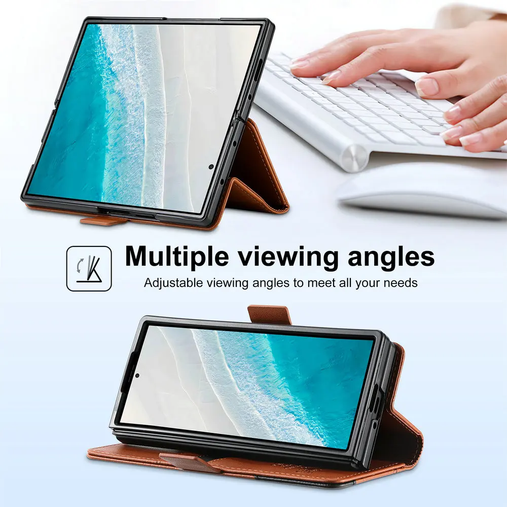 Leather Magnetic Flip Wallet Phone Case with RFID Protection